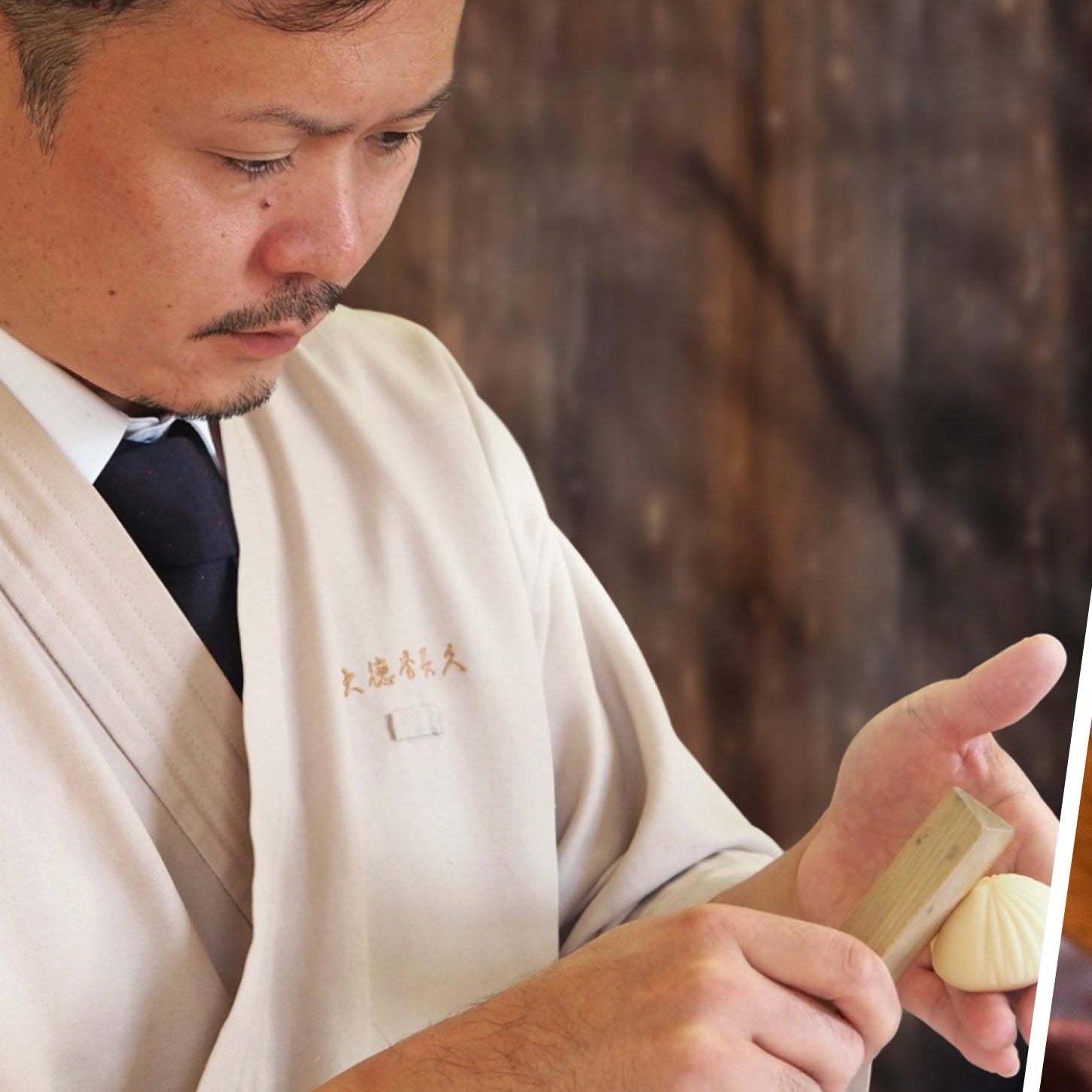 Craftsman from Daitokuya Chokyu shaping wagashi